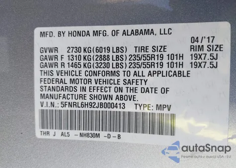 2018 Honda Odyssey Elite из США, поврежденный, VIN 5FNRL6H92JB000413